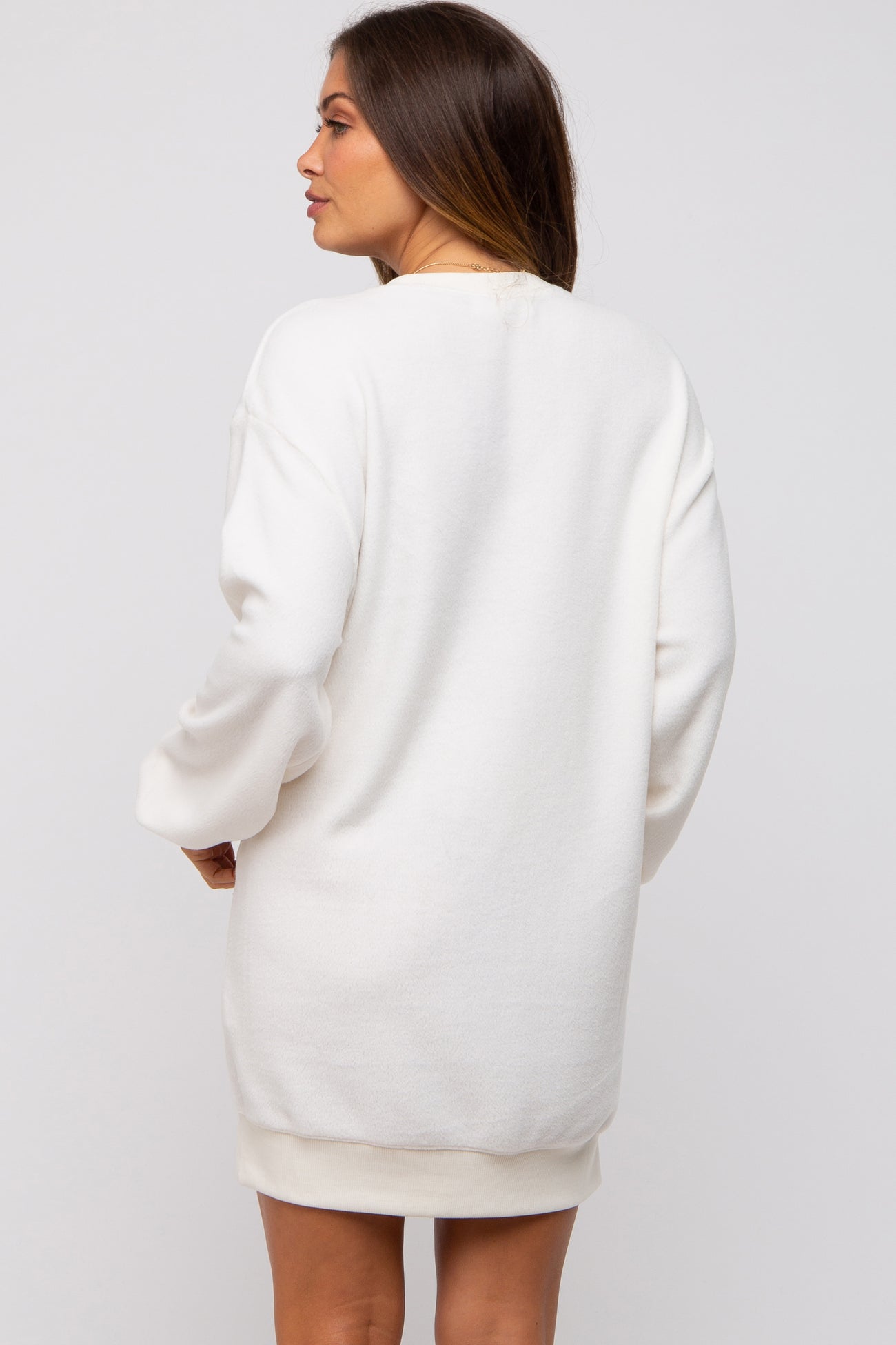 Cream Fleece Oversized Maternity Sweatshirt Mini Dress