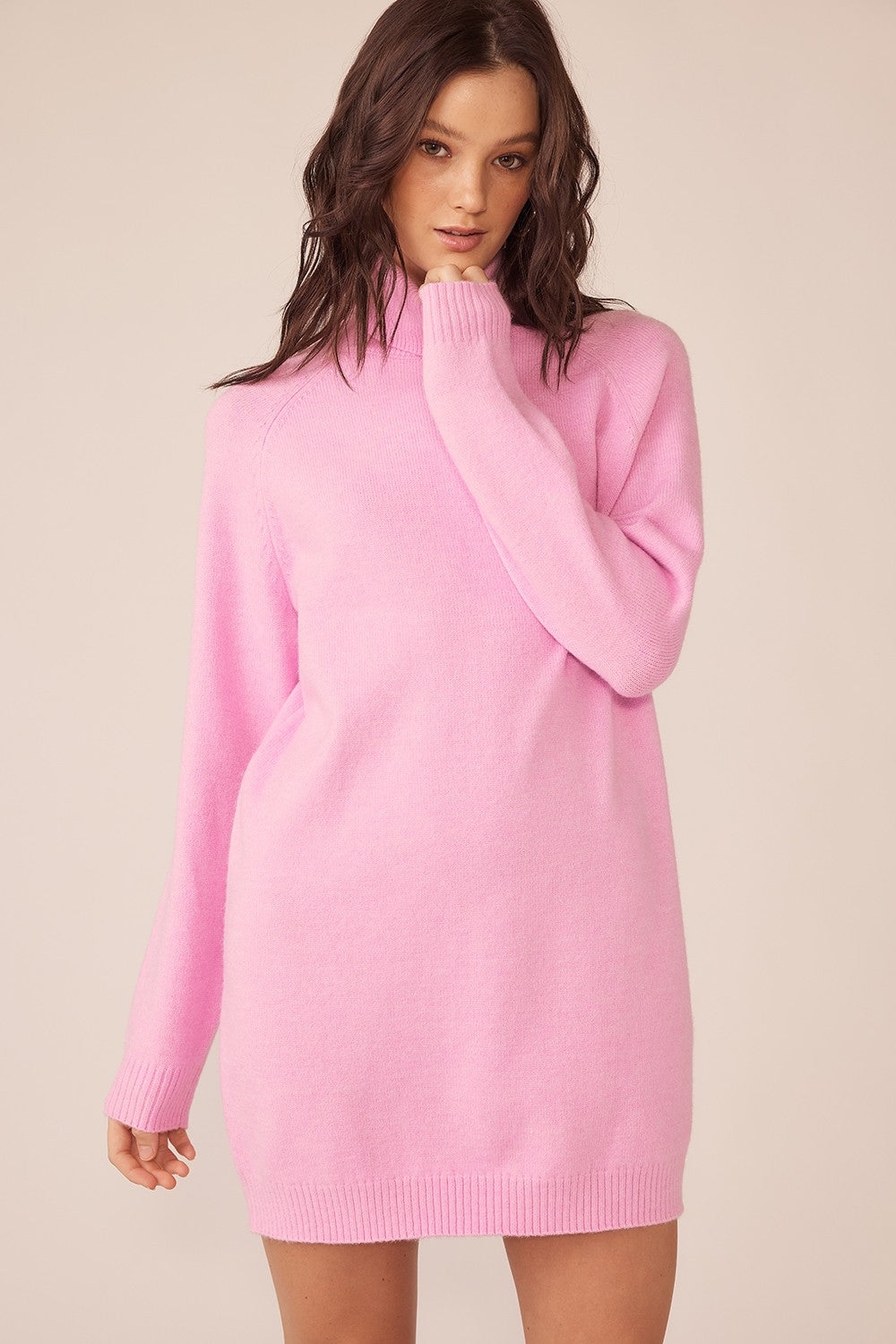 Pink Knit Long Sleeve Turtleneck Maternity Sweater Dress