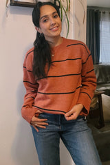 Rust Striped Mock Neck Sweater