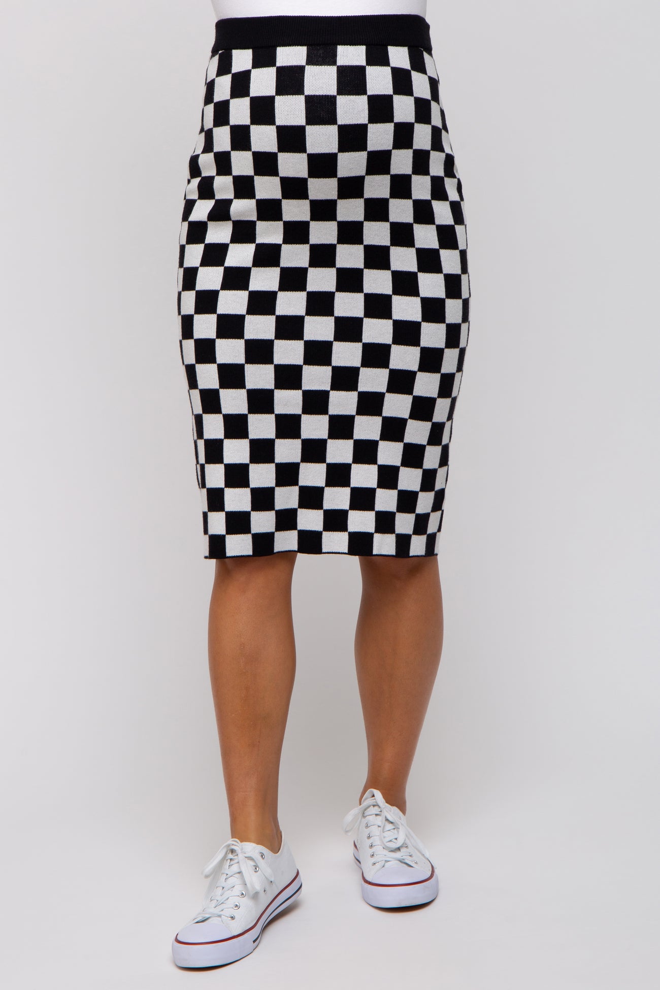 Black Checkered Knit Maternity Skirt