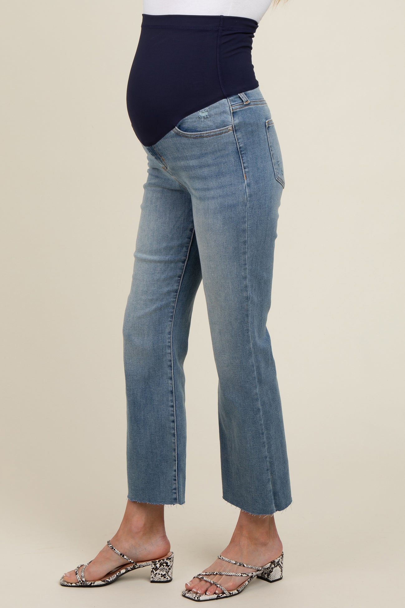 Blue Raw Hem Maternity Straight Leg Jeans