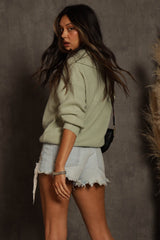 Mint Green Chunky Knit Front Button Sweater