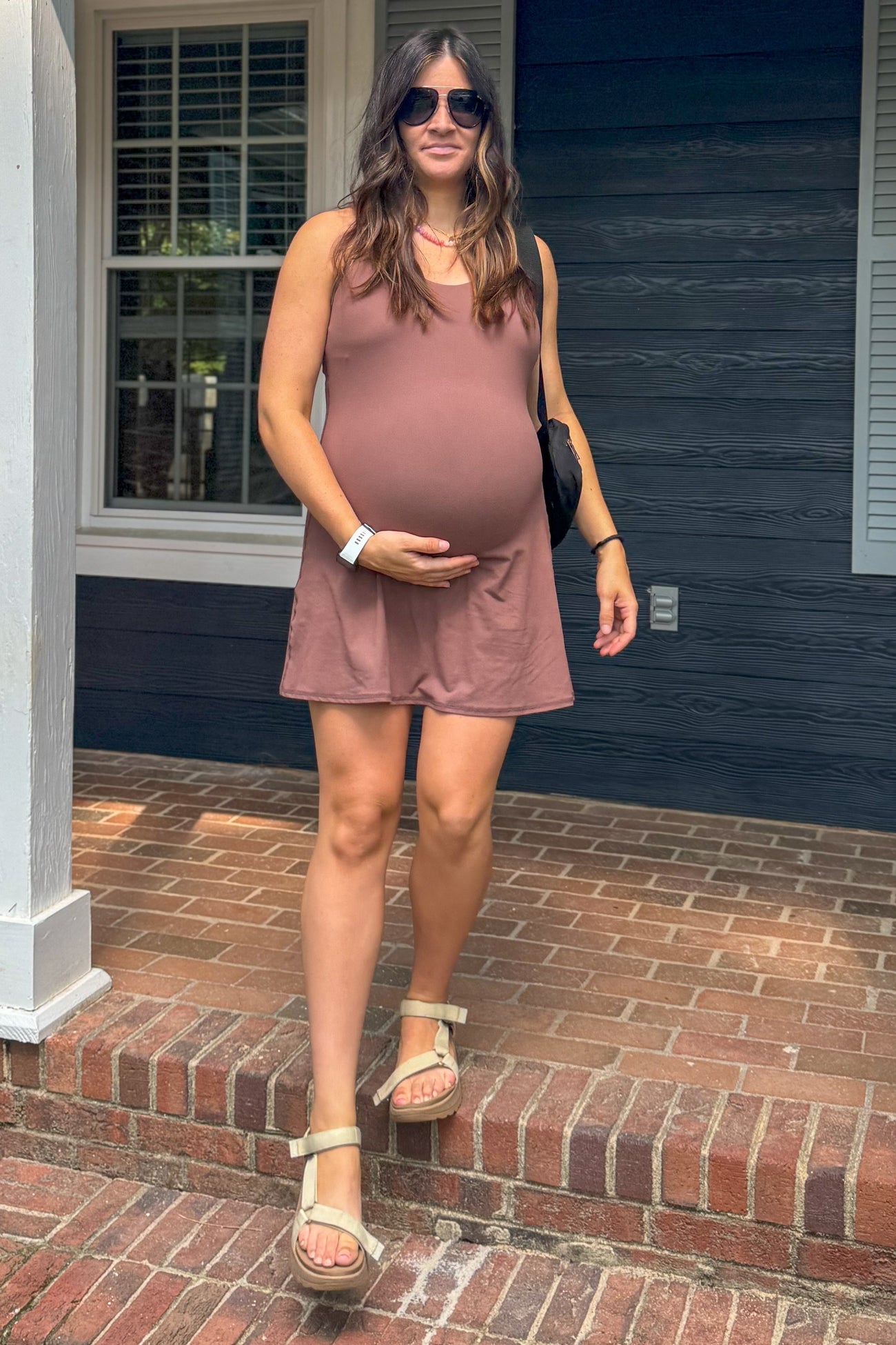 Brown Tennis Racerback Maternity Romper Dress