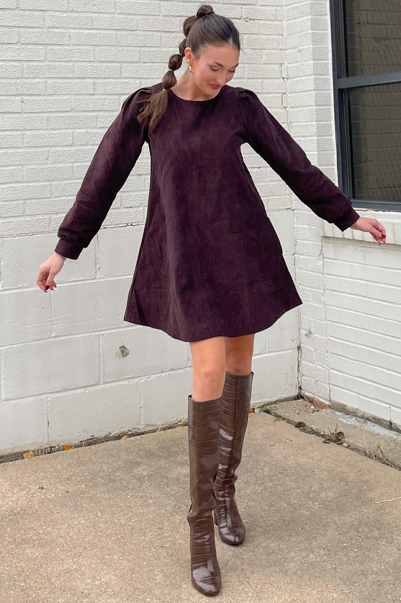 Dark Brown Corduroy Mini Dress