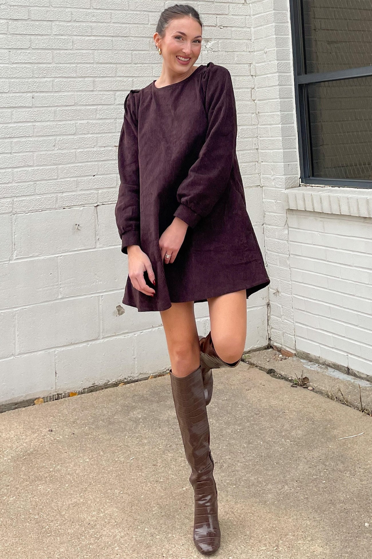 Dark Brown Corduroy Mini Dress