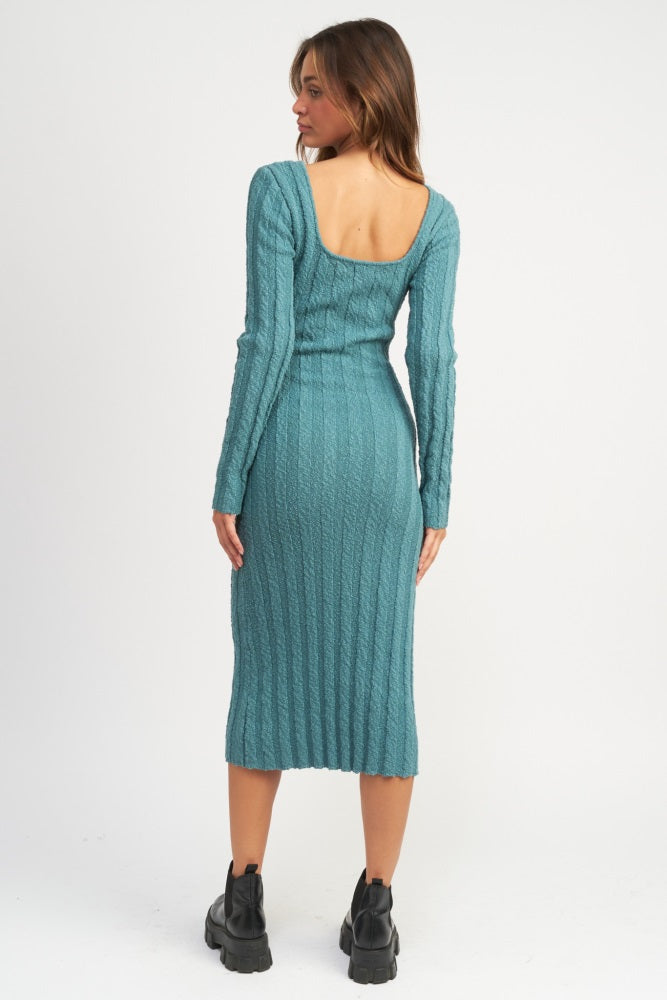 Teal Long Sleeve Knit Sweater Dress