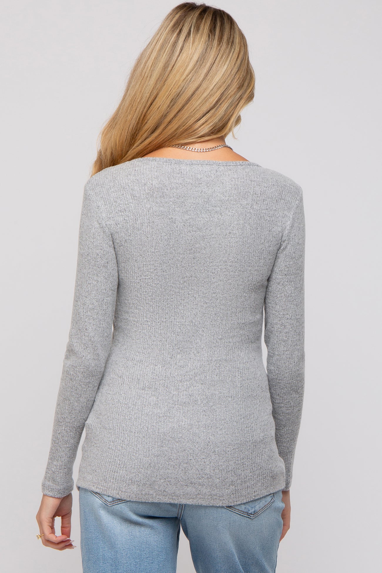 Heather Grey Ribbed Crossover Maternity/Nursing Top