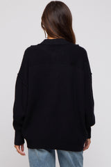 Black Half Button Up Maternity Sweater