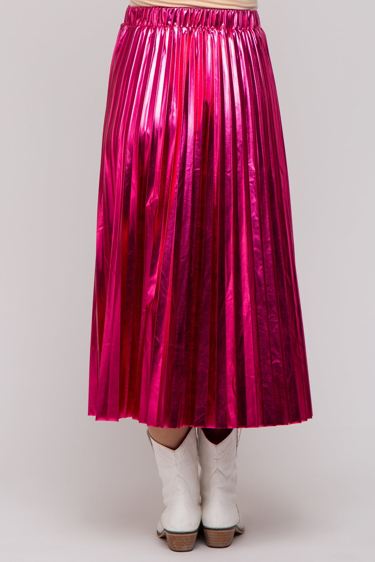 Pink Metallic Pleated Maternity Midi Skirt