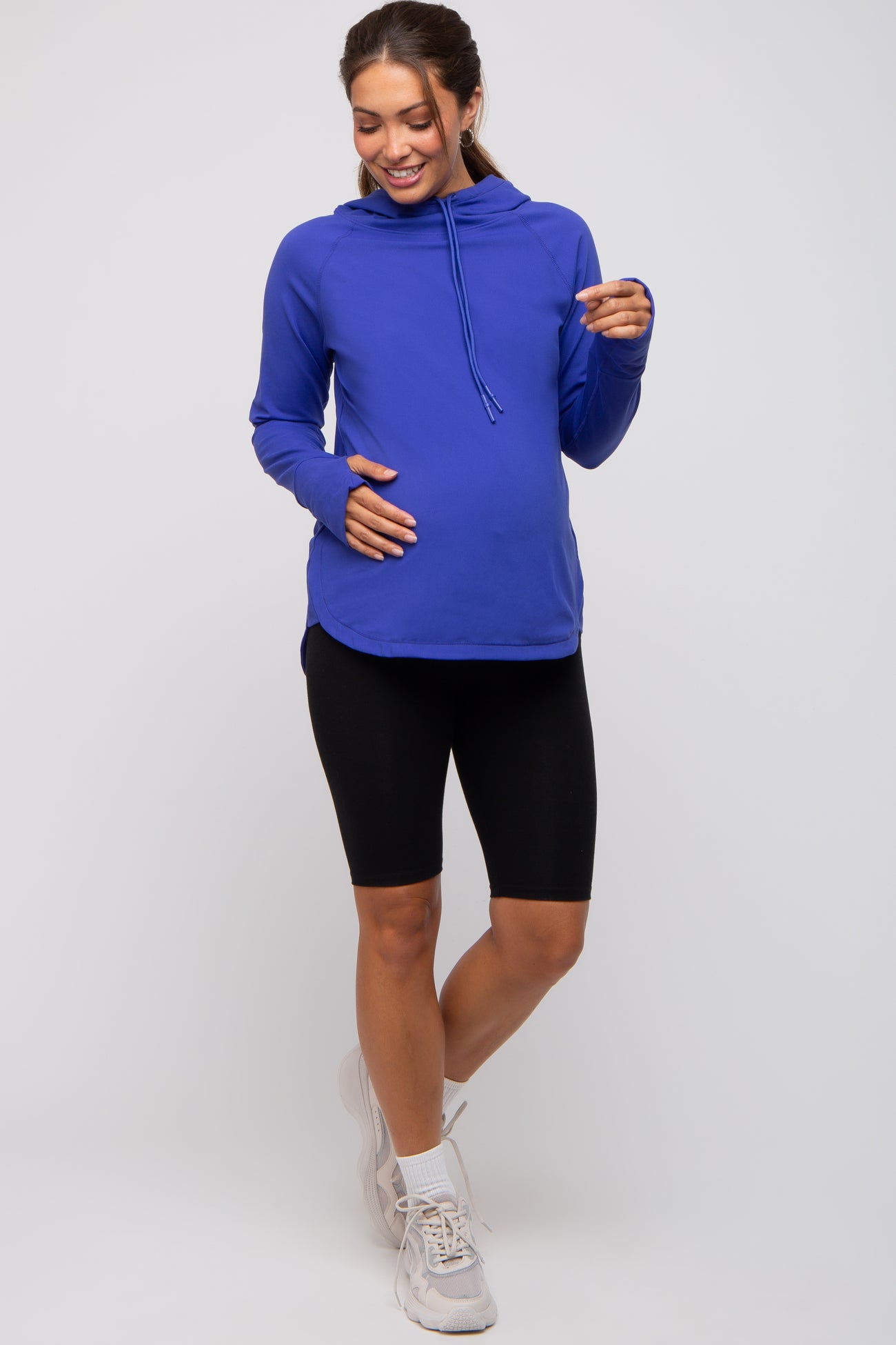 Royal Blue Hooded Long Sleeve Maternity Active Top