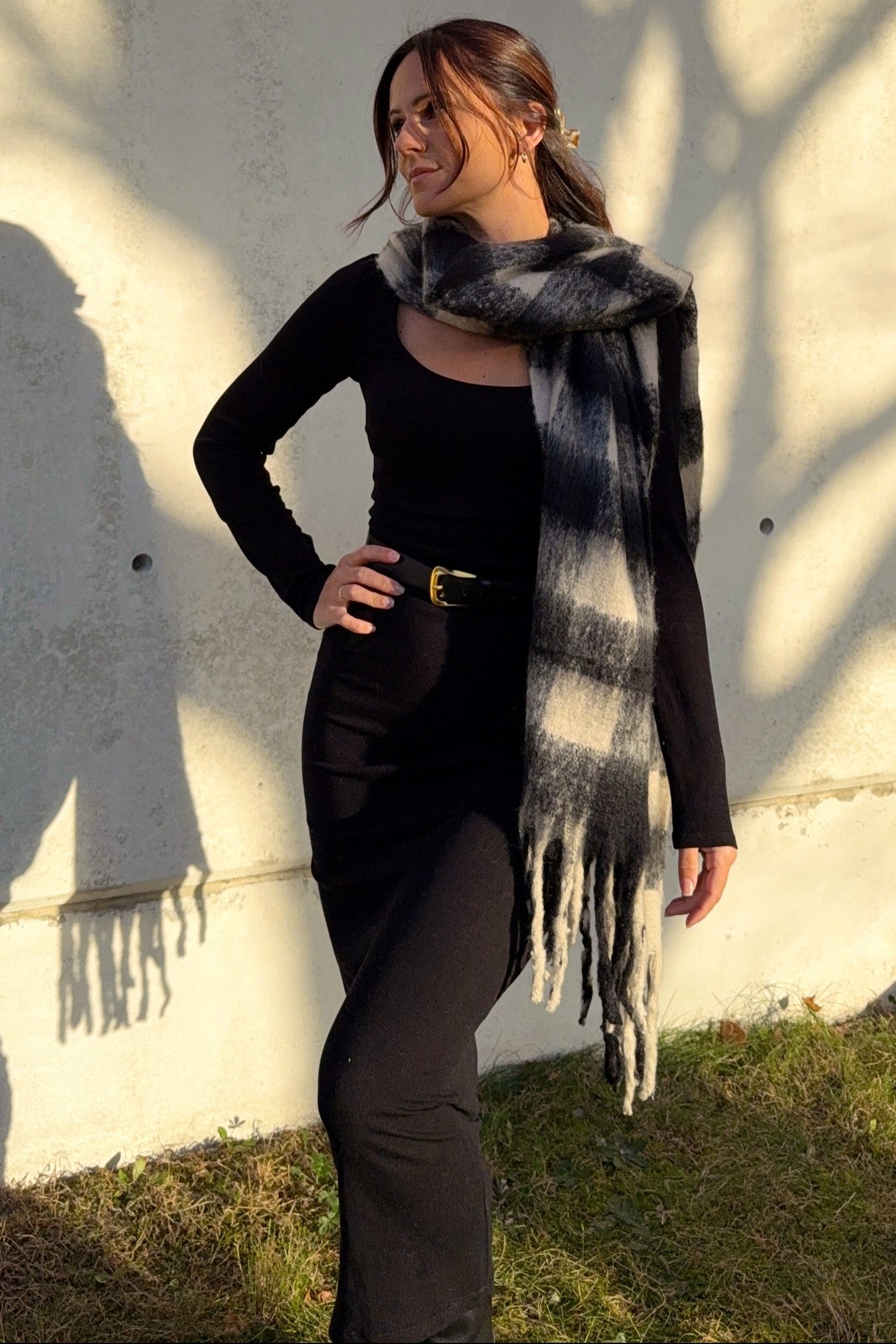 Black Ribbed Scoop Neck Midi Dress