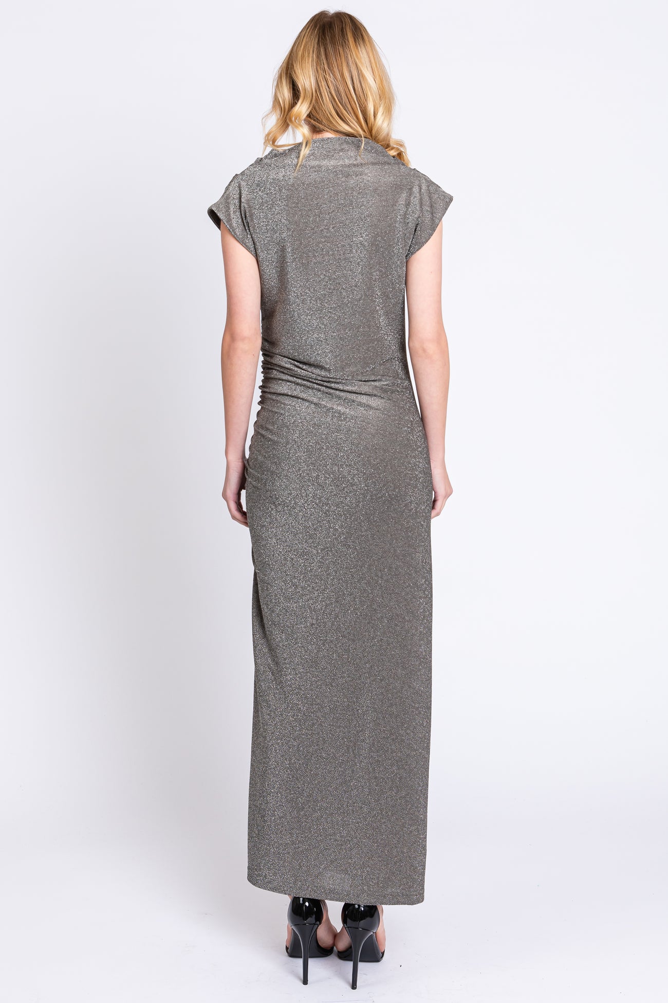 Grey Glitter Mock Neck Midi Dress