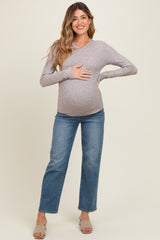 Mocha Ribbed Long Sleeve Maternity Top