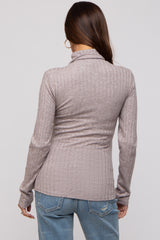Mocha Ribbed Long Sleeve Maternity Turtle Neck Top
