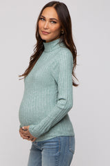 Green Ribbed Long Sleeve Maternity Turtle Neck Top
