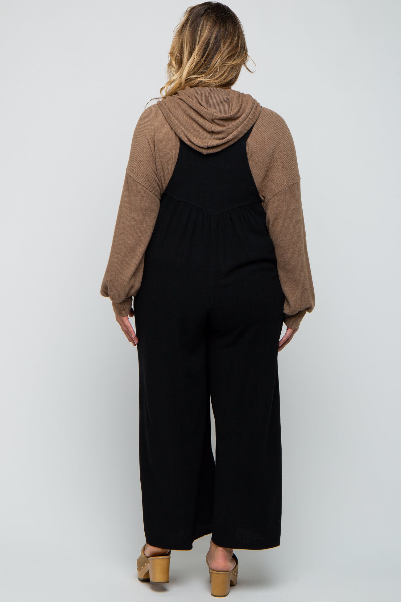 Black Linen Maternity Plus Overalls