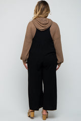 Black Linen Maternity Plus Overalls