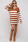 Camel Striped V-Neck Maternity Sweater Dress
