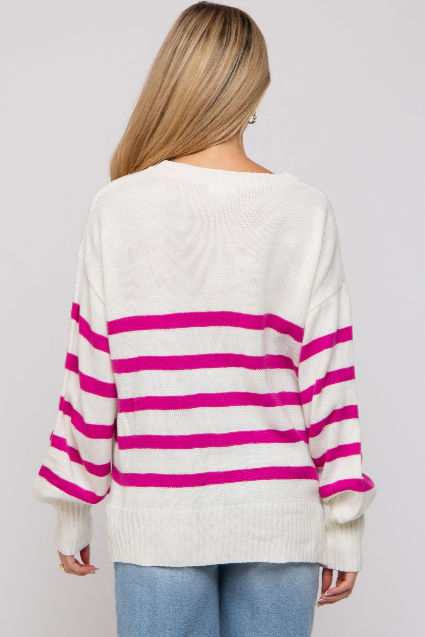 Fuchsia Striped Oversized Side Slit Maternity Sweater