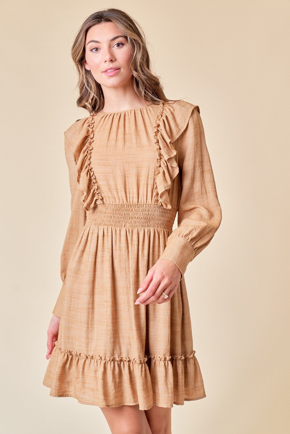 Sand Ruffle Woven Dress