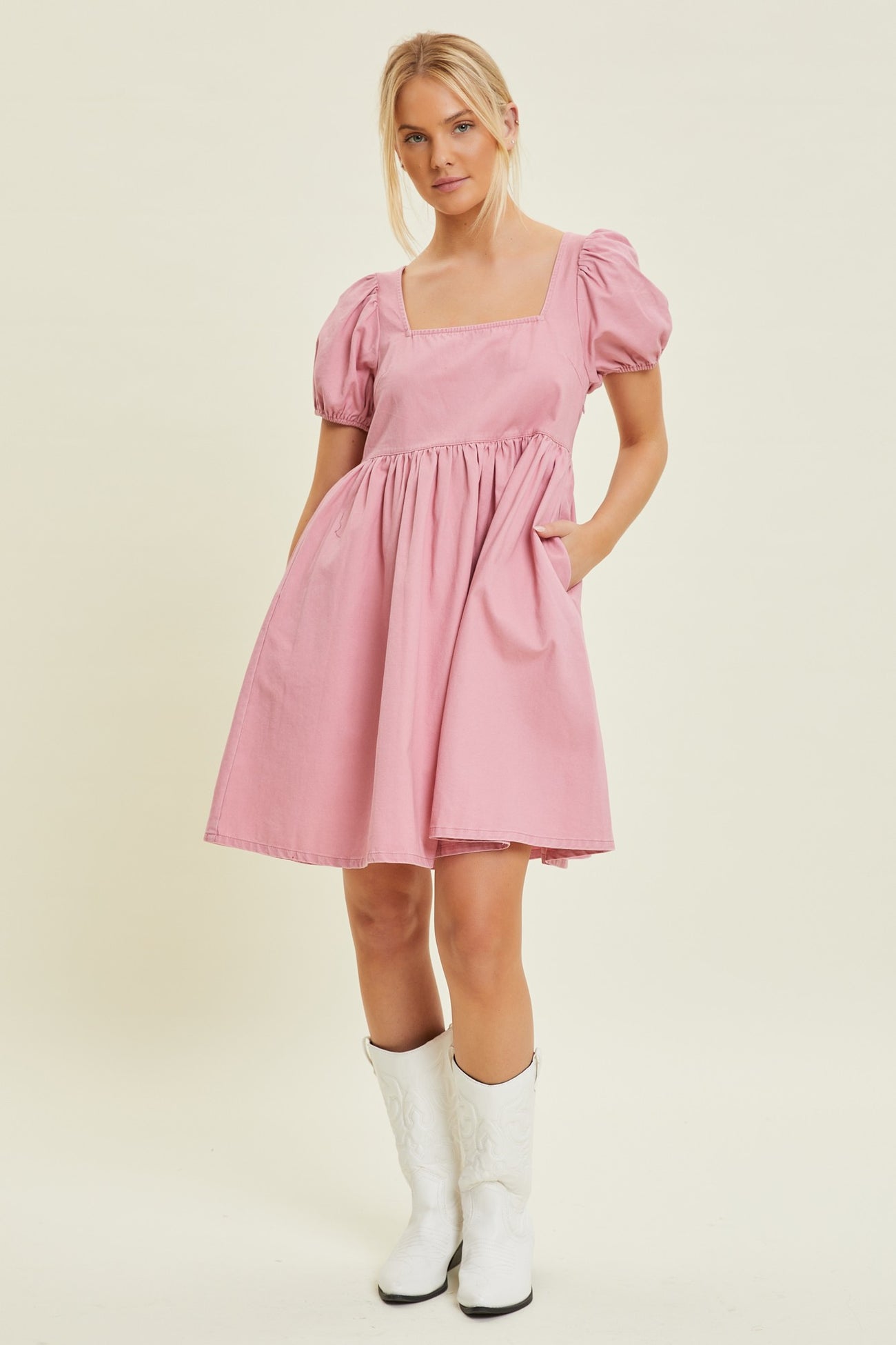 Mauve Puff Sleeve Back Tie Maternity Dress