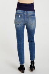 Blue Slightly Distressed Raw Hem Maternity Jeans