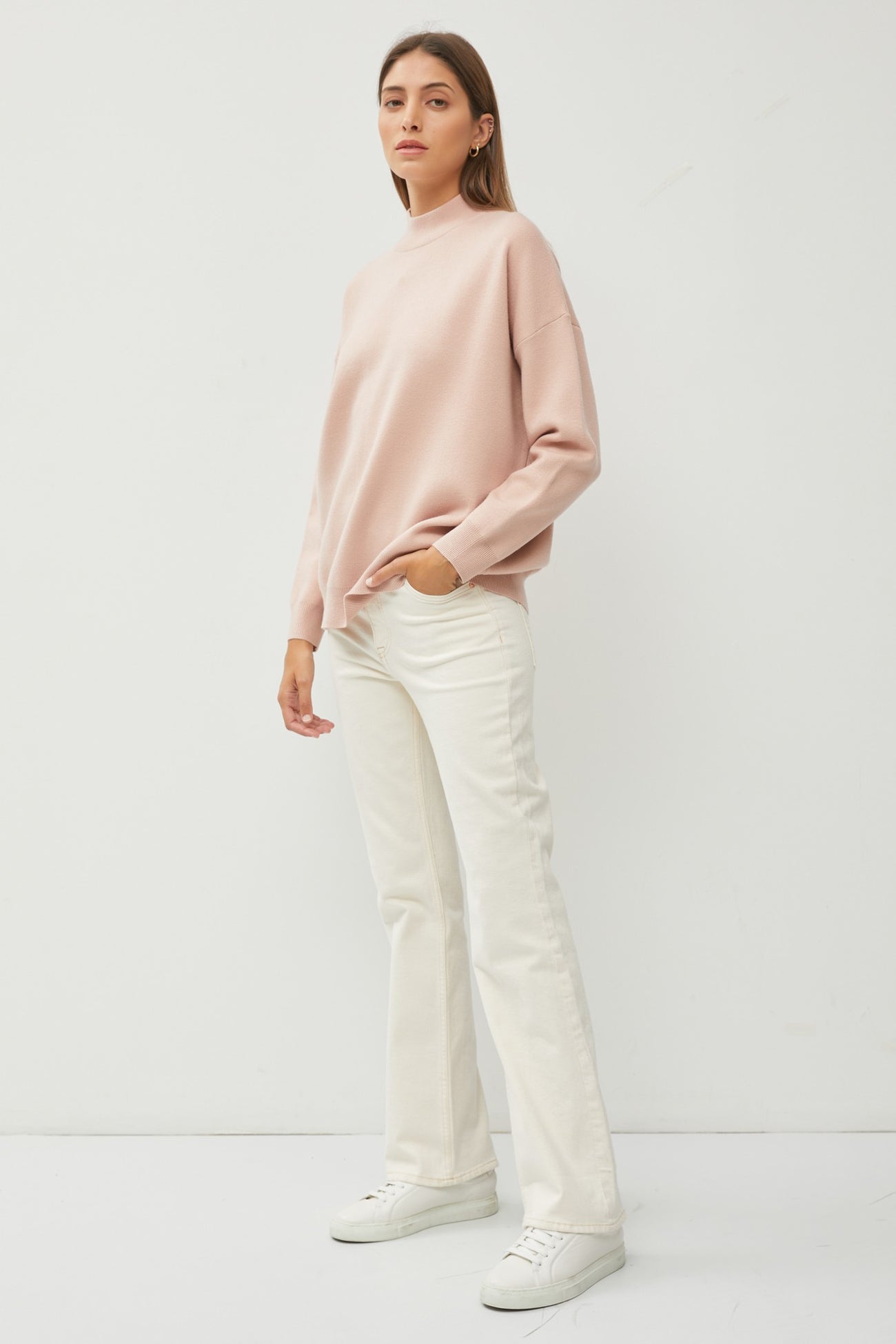 Light Pink Mock Neck Maternity Sweater