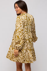 Olive Print Collared Puff Sleeve Maternity Dress