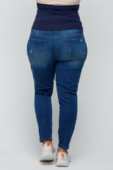Blue Distressed Skinny Maternity Plus Jeans