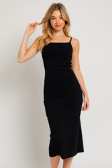 Black Rib Knit Back Slit Maternity Dress