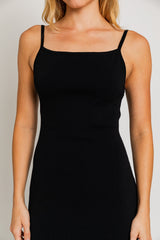 Black Rib Knit Back Slit Maternity Dress
