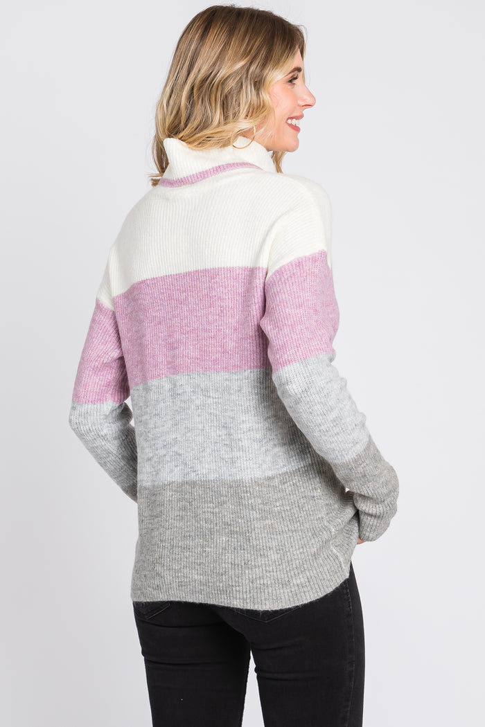 Multi-Color Color Block Turtleneck Sweater
