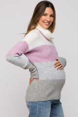 Multi-Color Color Block Turtleneck Maternity Sweater