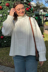 Cream Textured Knit Turtleneck Sweater