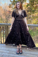 Pewter All Over Floral Embroidered Velvet Maxi Dress