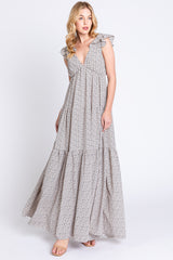 Taupe Printed Tiered Cutout Back Maternity Maxi Dress