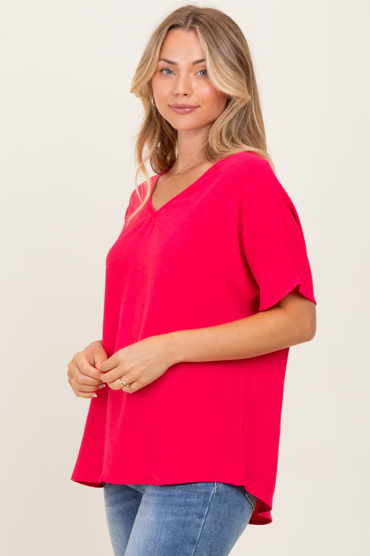 Coral Pink Short Sleeve Blouse