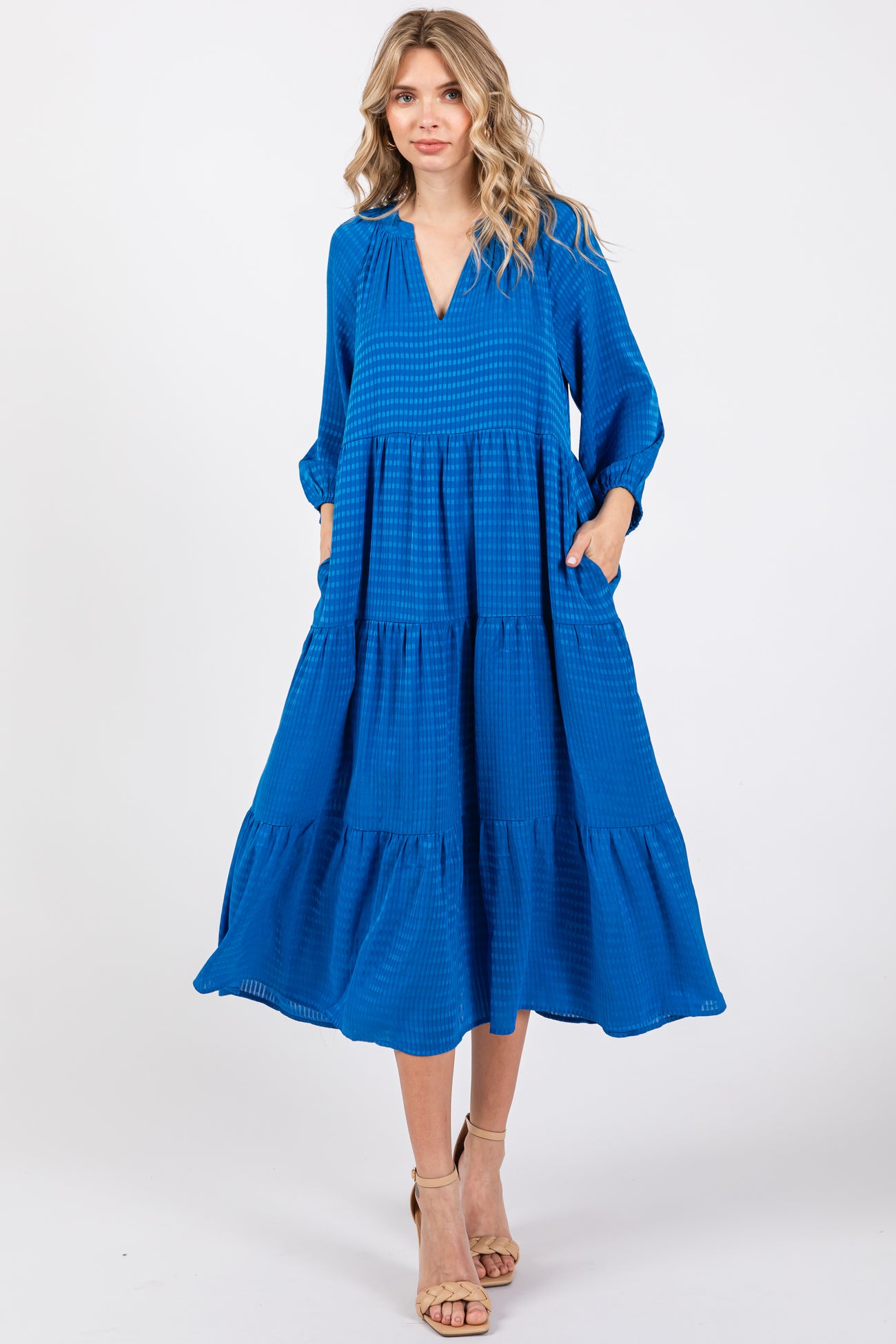 Royal Textured Tiered Midi Dress