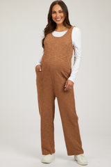 Camel Scoop Neck Sleeveless Maternity Jumpsuit