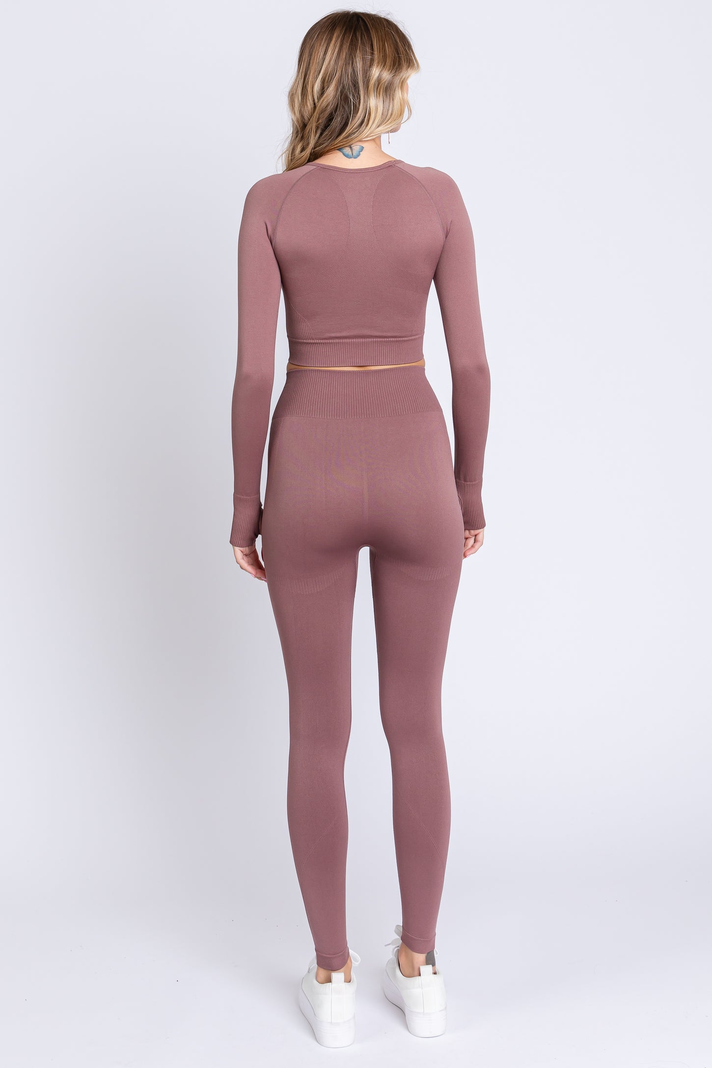 Taupe Cropped Long Sleeve Active Set