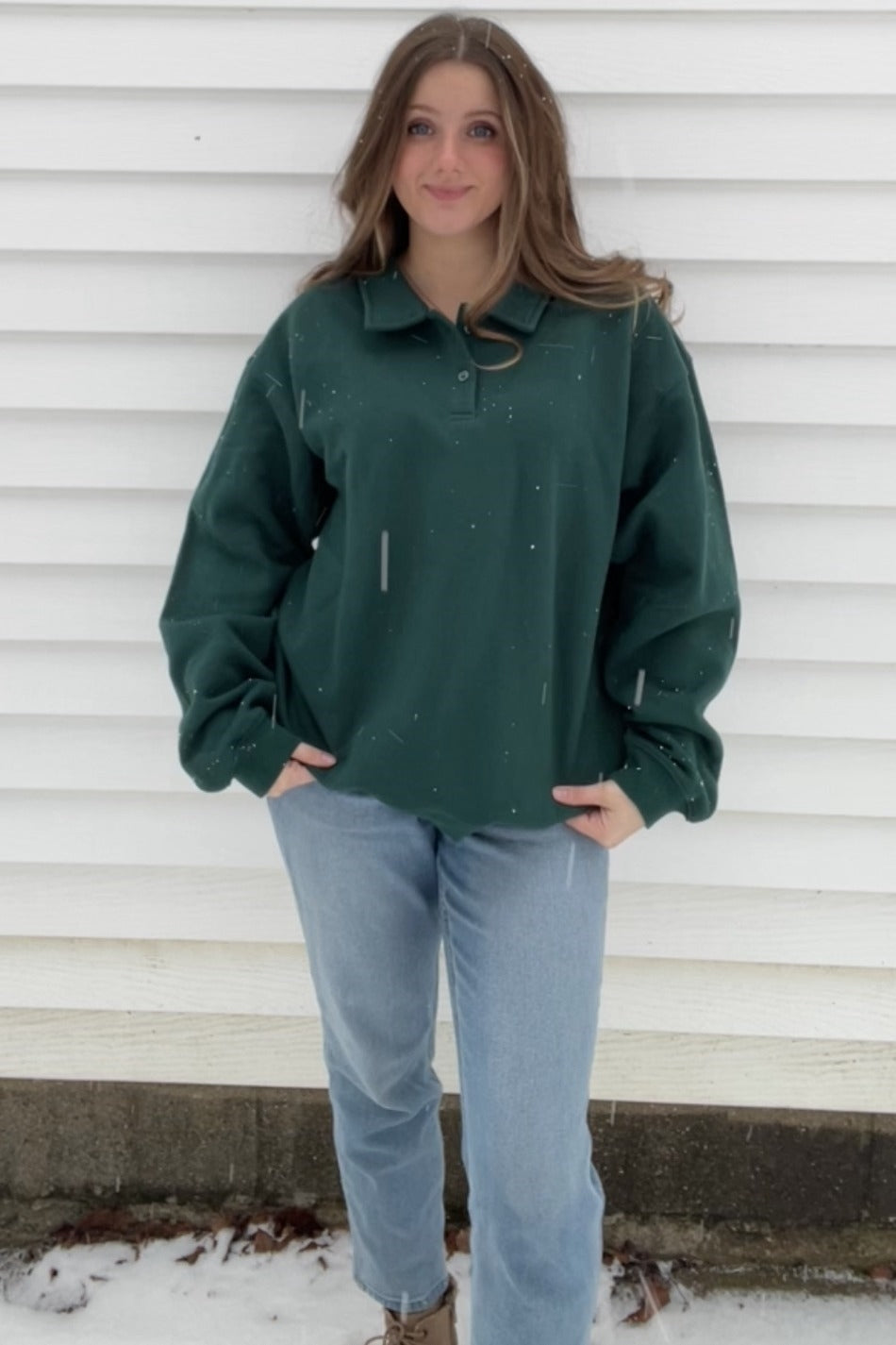 Hunter Green Collared Pullover Sweatshirt