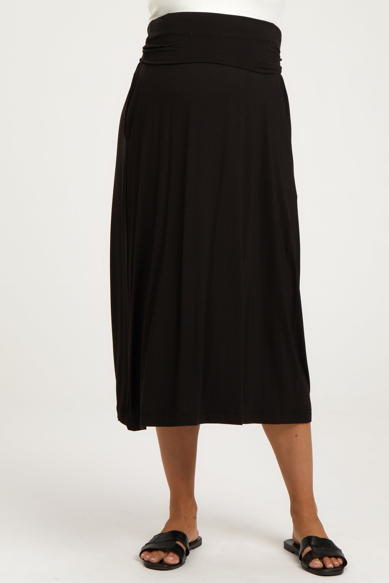 Black Fold-Over Maternity Maxi Skirt