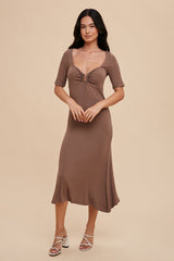 Mocha U Notched Maternity Midi Dress