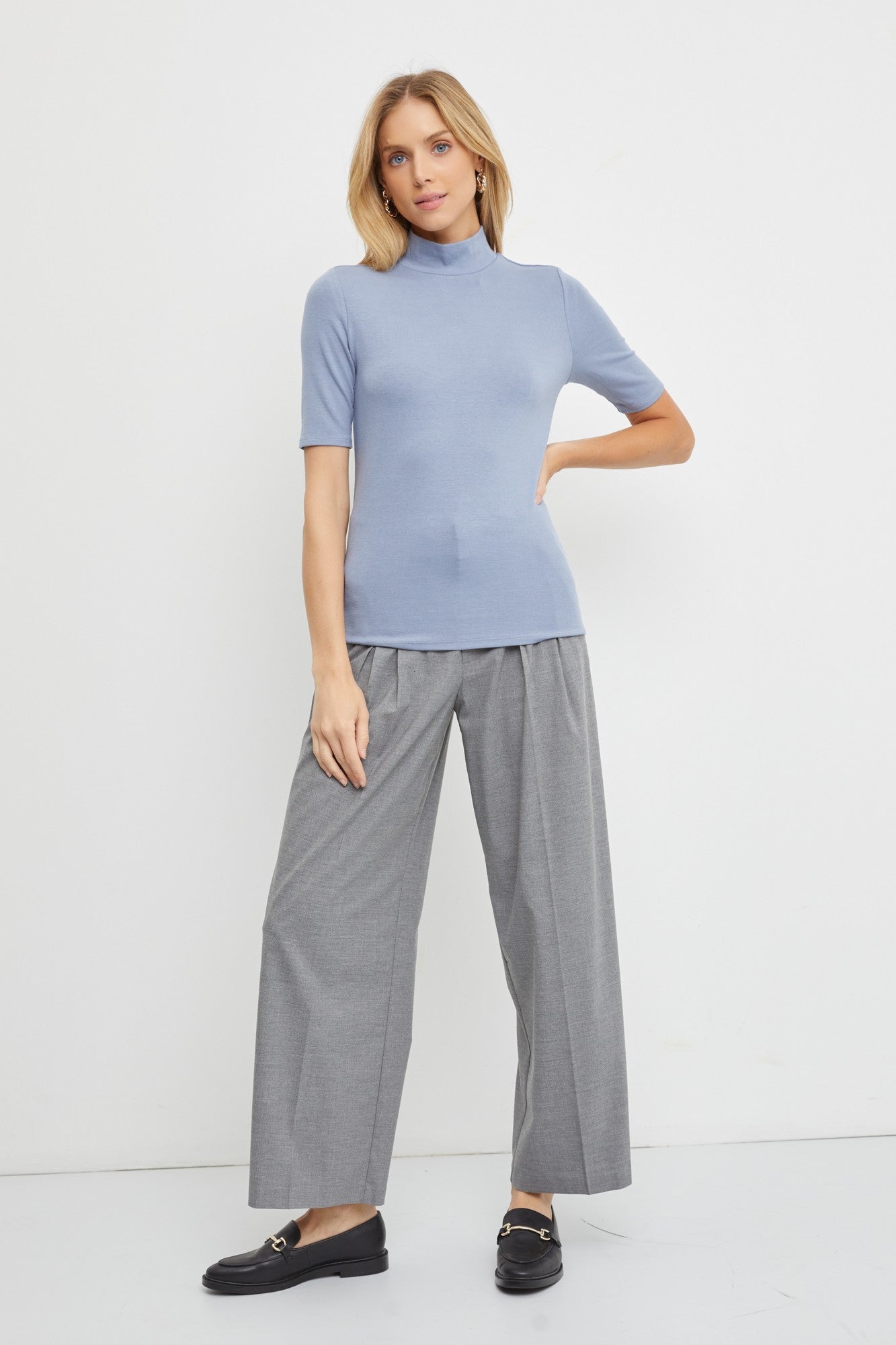 Light Blue Short Sleeve Turtleneck Maternity Top