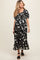 Black Floral Puff Sleeve Maternity Midi Dress