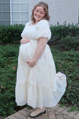 Cream Floral Print Ruffle Hem Maternity Midi Dress