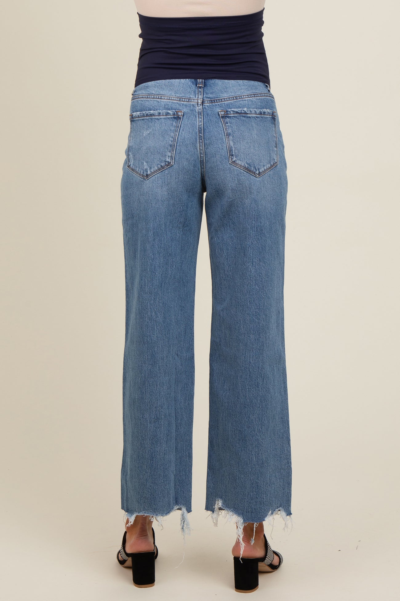 Light Blue Distressed Cropped Straight Leg Maternity Jeans