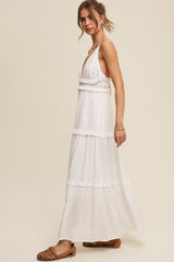 Cream Striped Ruffle Tiered Maxi Dress