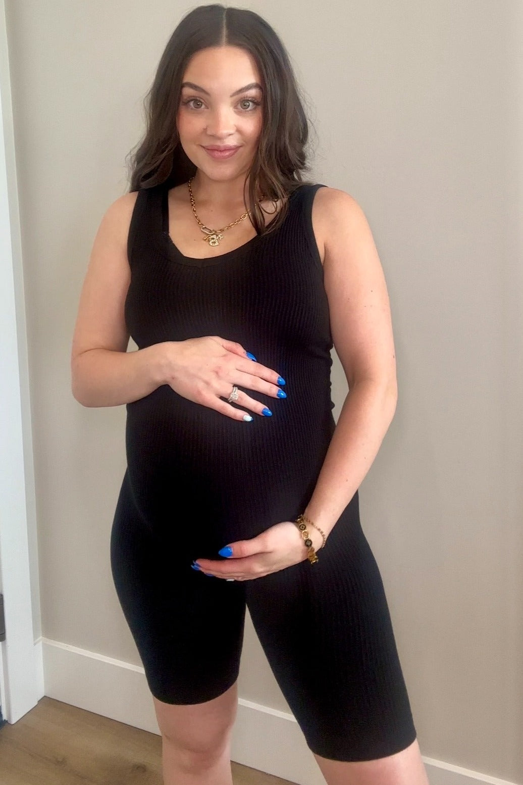 Black Ribbed Sleeveless Fitted Maternity Romper
