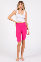 Fuchsia Rib Knit Maternity Biker Shorts